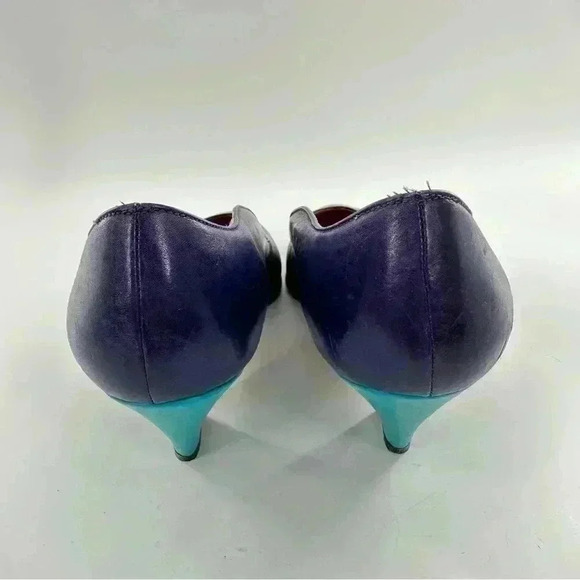 Ellen Tracy heels 8 N purple blue color block Italian leather 80s 90s vintage - Picture 4 of 12